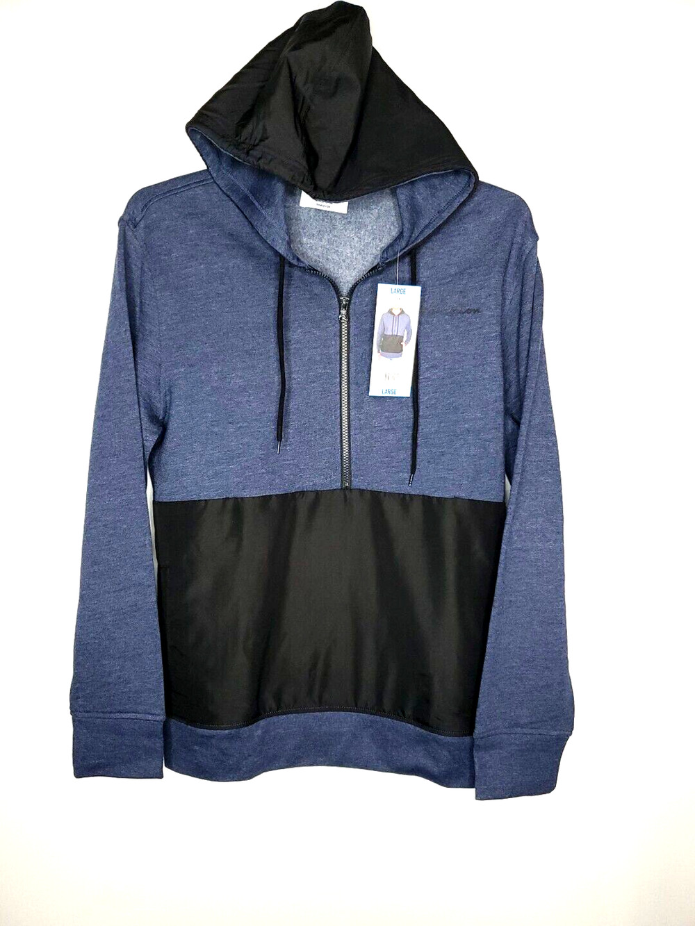 Champions Mens Hoodie SZ L 1/2 Zip Sweatshirt Athletic Blue Black Pockets